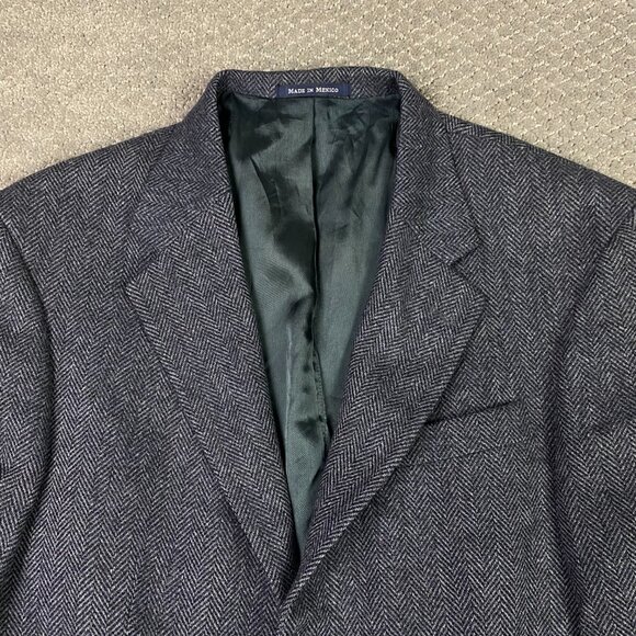 Lands End Lambs Wool Herringbone Tweed Blazer Sport Coat Men's 39R Blue Black - Picture 2 of 16